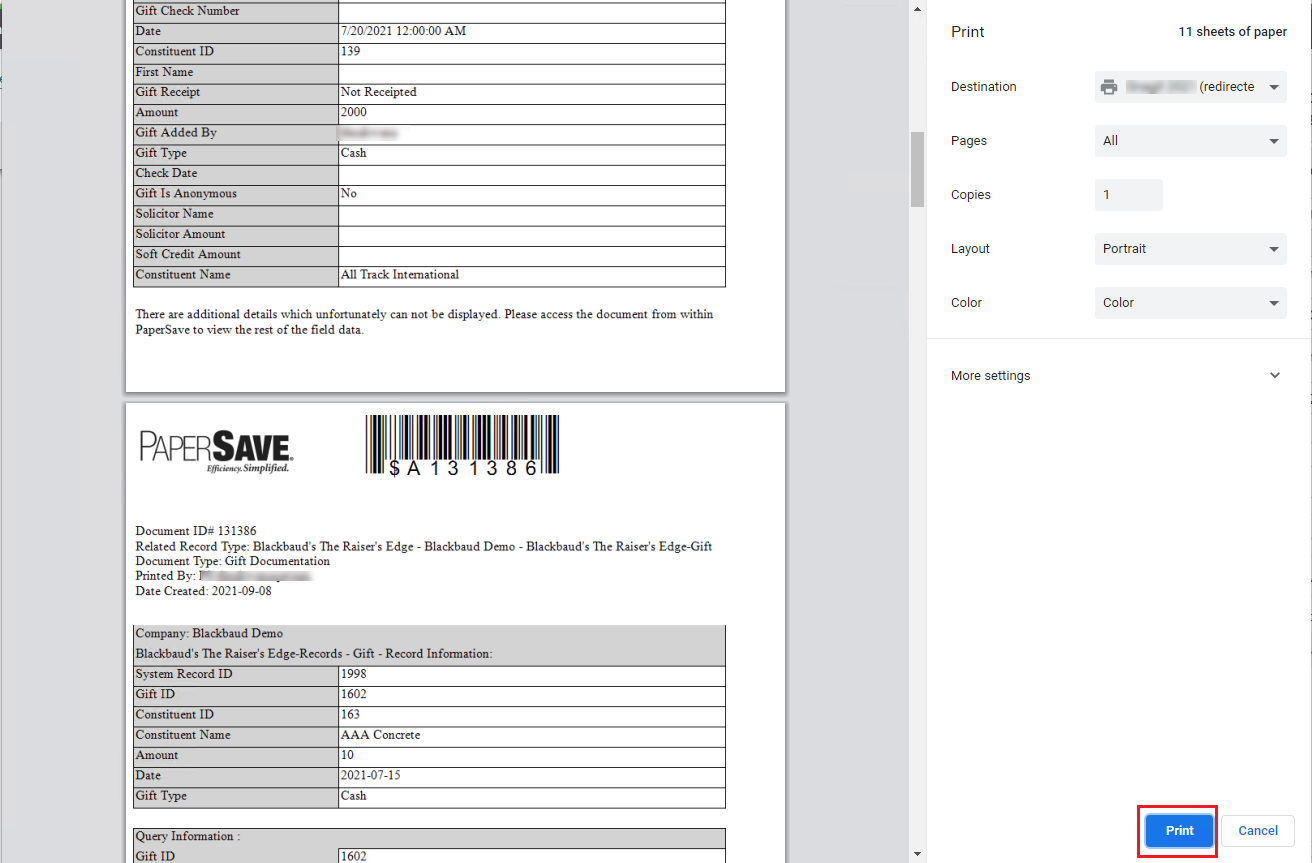 Print multiple barcode coversheet